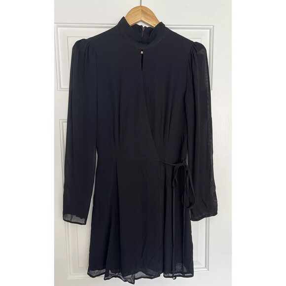 Reformation Ottessa Dress Mini Mock Neck Black Keyhole NWT Size Medium - Picture 1 of 9